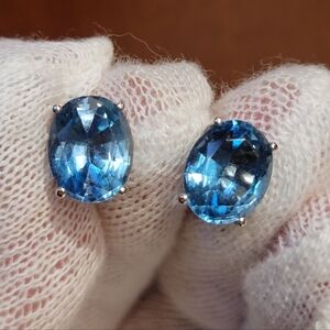 14k Solid White Gold Earrings with natural oval Swiss Blue Topaz.